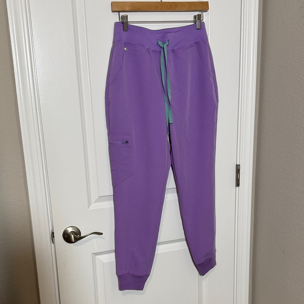 Figs Lavender Drawstring Jogger Pants with Teal Tie